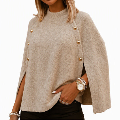 ✨Neu Eingetroffen!✨Damen Strickumhang-Poncho mit Knopfleiste