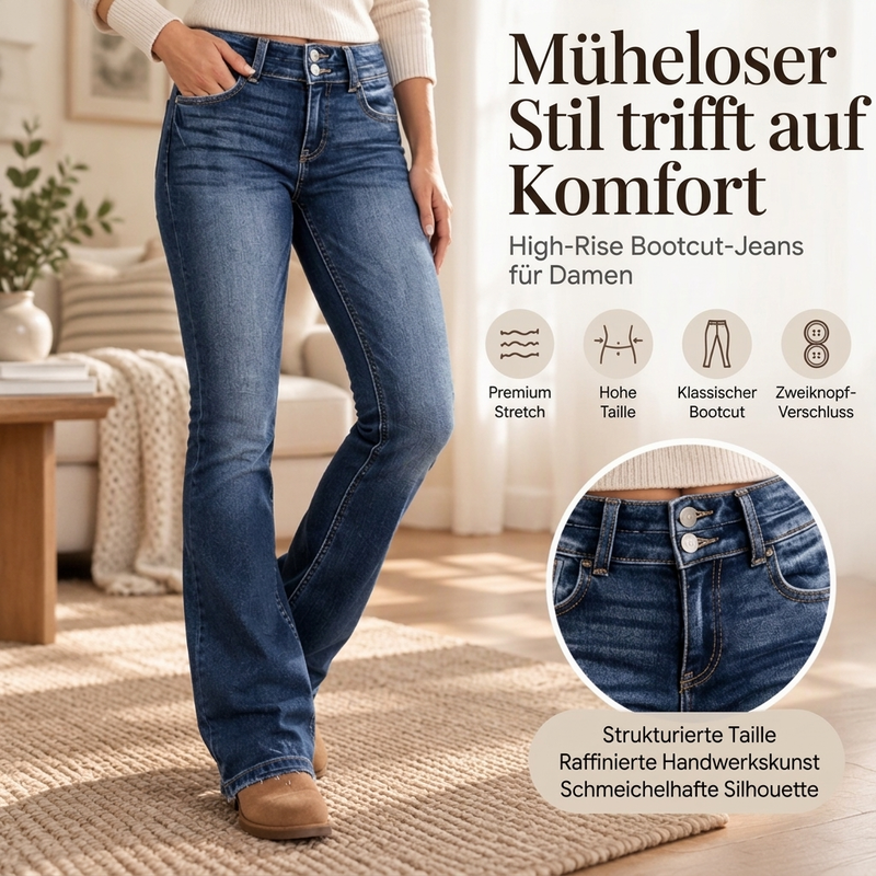 📢🎉50%Rabatt!!!🛍️✨Damen Bootcut-Jeans mit Doppelknopf und hohem Bund