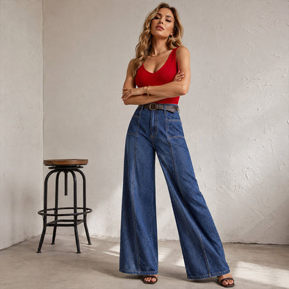 💥Jetzt stark nachgefragt! Nur wenig übrig!💥 Damen-Casual-Jeans mit weitem Bein und hoher Taille