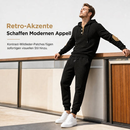 🛍️✨Herren 2-teiliges Jacquard Kapuzenpullover Set Herbst Winter lässiger Kapuzen-Sweatshirt und Sweathose Trainingsanzug
