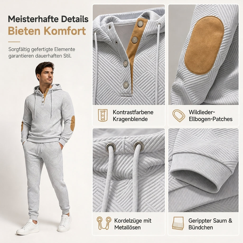 🛍️✨Herren 2-teiliges Jacquard Kapuzenpullover Set Herbst Winter lässiger Kapuzen-Sweatshirt und Sweathose Trainingsanzug