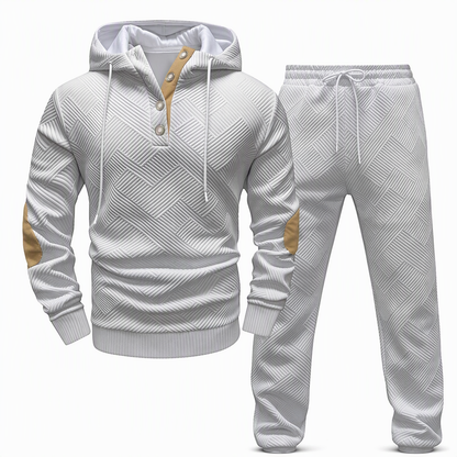 🛍️✨Herren 2-teiliges Jacquard Kapuzenpullover Set Herbst Winter lässiger Kapuzen-Sweatshirt und Sweathose Trainingsanzug