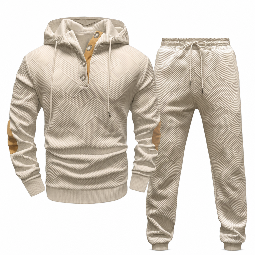 🛍️✨Herren 2-teiliges Jacquard Kapuzenpullover Set Herbst Winter lässiger Kapuzen-Sweatshirt und Sweathose Trainingsanzug