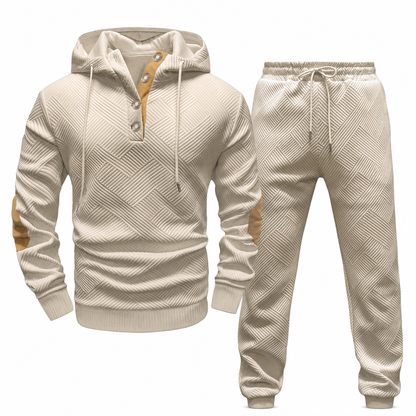🛍️✨Herren 2-teiliges Jacquard Kapuzenpullover Set Herbst Winter lässiger Kapuzen-Sweatshirt und Sweathose Trainingsanzug