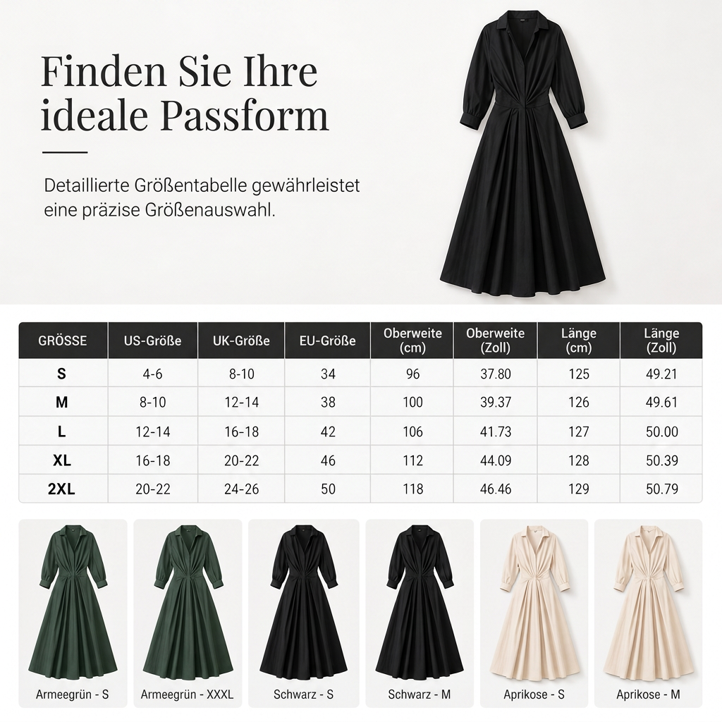 Elegantes Damen Baumwoll-Leinenschrankfarbenes Hemdkleid mit Umlegekragen, elastischer Taille und ausgestellter Schwingsaum