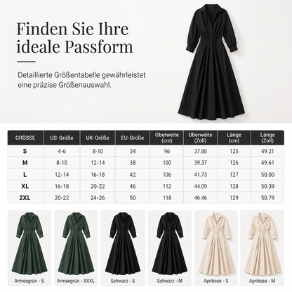 Elegantes Damen Baumwoll-Leinenschrankfarbenes Hemdkleid mit Umlegekragen, elastischer Taille und ausgestellter Schwingsaum