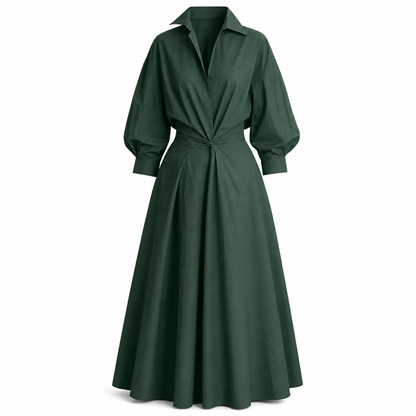 Elegantes Damen Baumwoll-Leinenschrankfarbenes Hemdkleid mit Umlegekragen, elastischer Taille und ausgestellter Schwingsaum