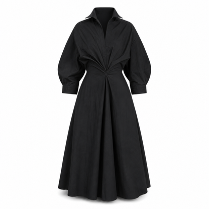 Elegantes Damen Baumwoll-Leinenschrankfarbenes Hemdkleid mit Umlegekragen, elastischer Taille und ausgestellter Schwingsaum