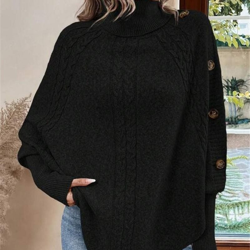 Eleganter Damen-Pullover im Cape-Stil mit Stehkragen und asymmetrischem Saum