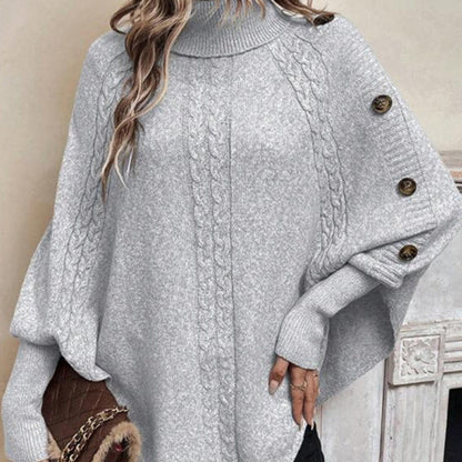 Eleganter Damen-Pullover im Cape-Stil mit Stehkragen und asymmetrischem Saum