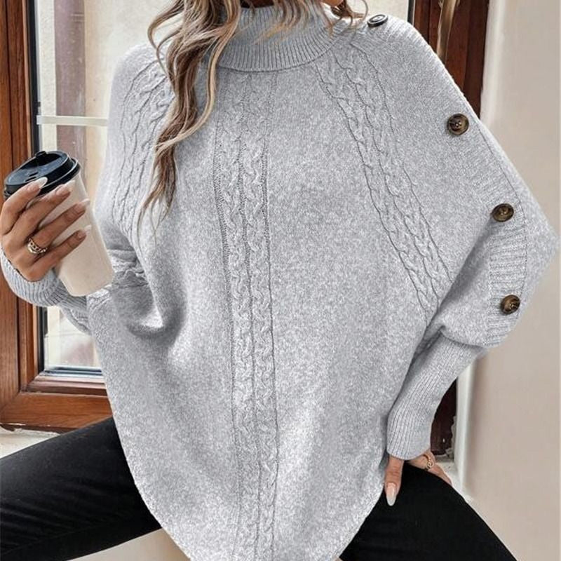 Eleganter Damen-Pullover im Cape-Stil mit Stehkragen und asymmetrischem Saum