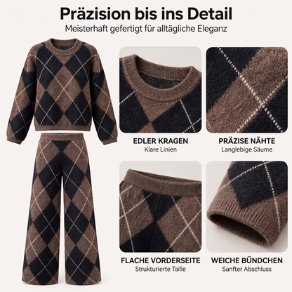 Damen-Set – Argyle-Strickpullover & weite Hose, bequem & vielseitig