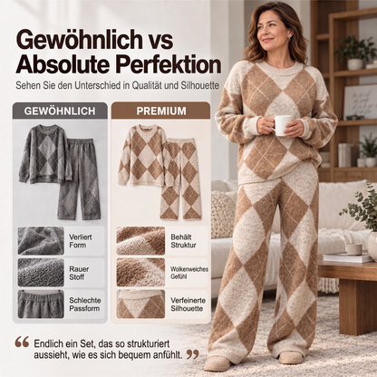 Damen-Set – Argyle-Strickpullover & weite Hose, bequem & vielseitig