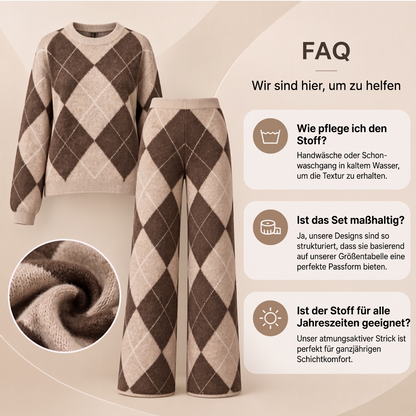 Damen-Set – Argyle-Strickpullover & weite Hose, bequem & vielseitig