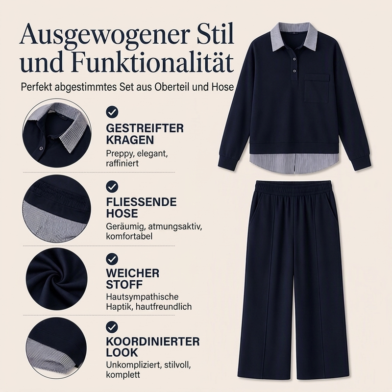 Damen Zweiteiliges Sweatshirt- und Hosen-Set mit Fake-Look