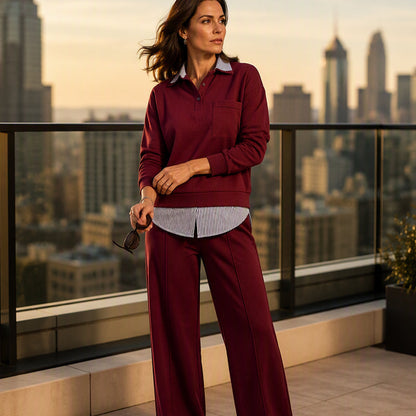 Damen Zweiteiliges Sweatshirt- und Hosen-Set mit Fake-Look