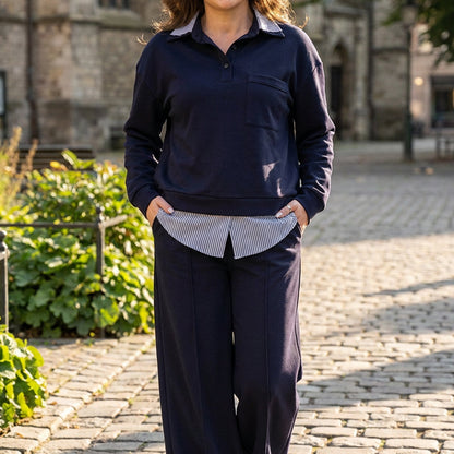 Damen Zweiteiliges Sweatshirt- und Hosen-Set mit Fake-Look