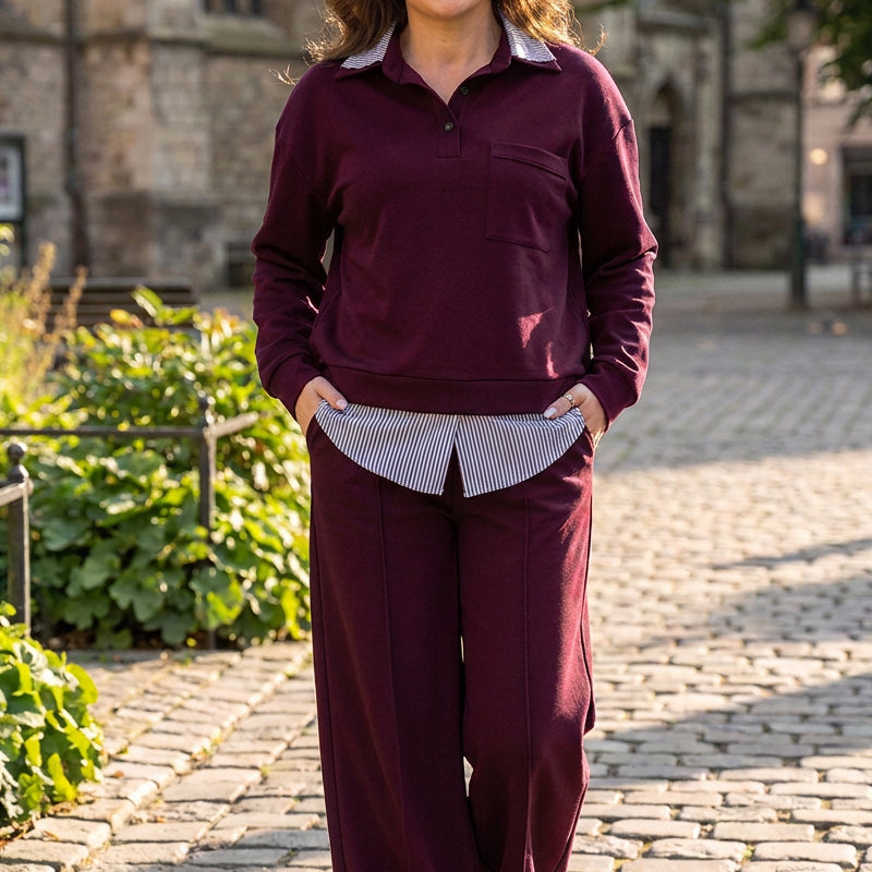 Damen Zweiteiliges Sweatshirt- und Hosen-Set mit Fake-Look