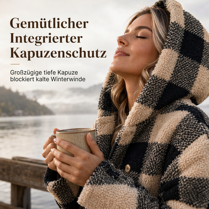 📢🎉Räumungsverkauf!!!🛍️✨Damen Langärmeliger kariierter Mantel aus Kunstfell mit Kapuze