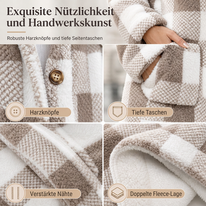 📢🎉Räumungsverkauf!!!🛍️✨Damen Langärmeliger kariierter Mantel aus Kunstfell mit Kapuze
