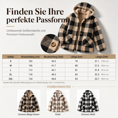 📢🎉Räumungsverkauf!!!🛍️✨Damen Langärmeliger kariierter Mantel aus Kunstfell mit Kapuze