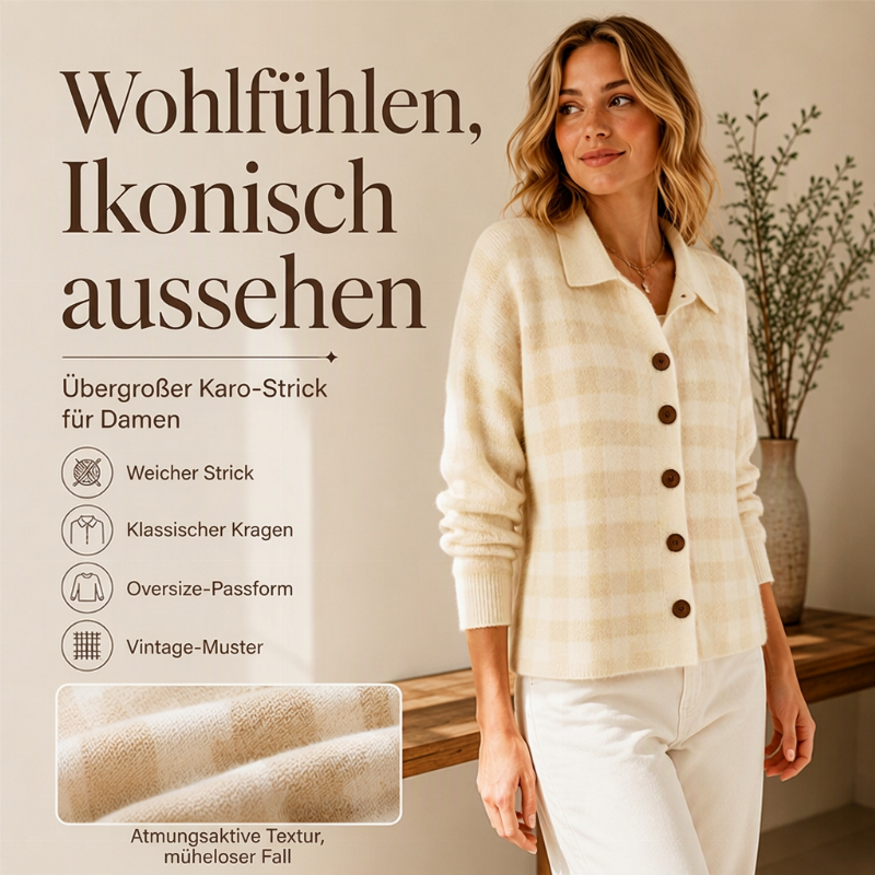 📢🎉50%Rabatt!!!🛍️✨Damen kariierter Strickpullover mit Knopfleiste