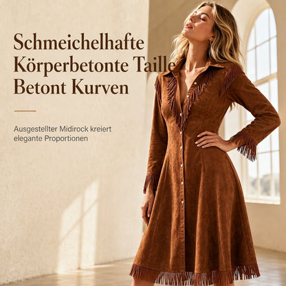⏰ Countdown läuft – 50% nur noch 3 Tage! Damen Vintage Langarm Fransenkleid