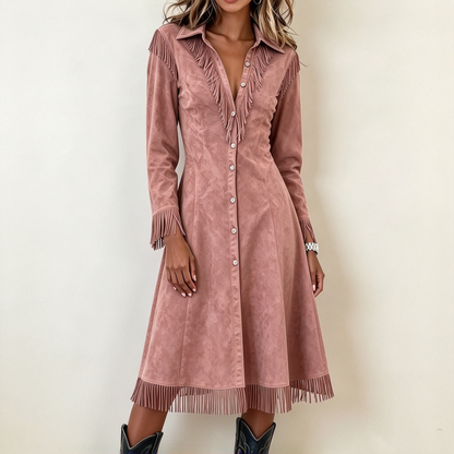 ⏰ Countdown läuft – 50% nur noch 3 Tage! Damen Vintage Langarm Fransenkleid