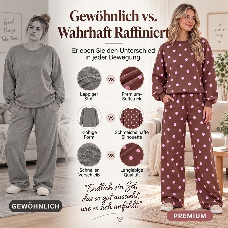 📢🎉50%Rabatt!!!🛍️✨Damen-Punkte-Top und Hosen mit weitem Bein Set