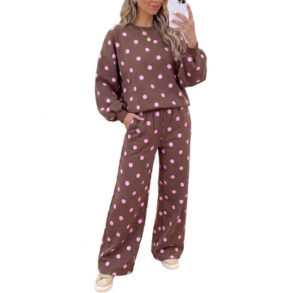 📢🎉50%Rabatt!!!🛍️✨Damen-Punkte-Top und Hosen mit weitem Bein Set