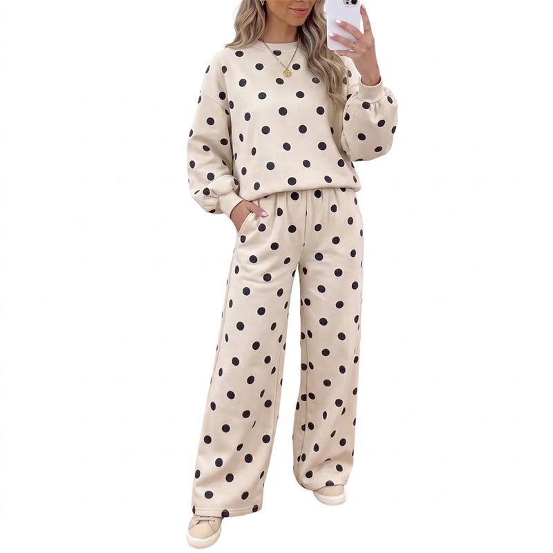 📢🎉50%Rabatt!!!🛍️✨Damen-Punkte-Top und Hosen mit weitem Bein Set