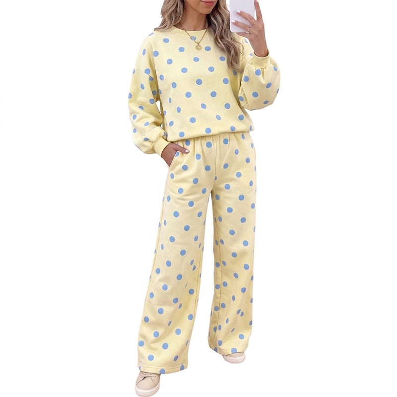 📢🎉50%Rabatt!!!🛍️✨Damen-Punkte-Top und Hosen mit weitem Bein Set