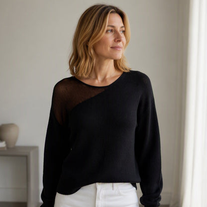 Damen Pullover aus Kunstfell mit Netzpatchwork