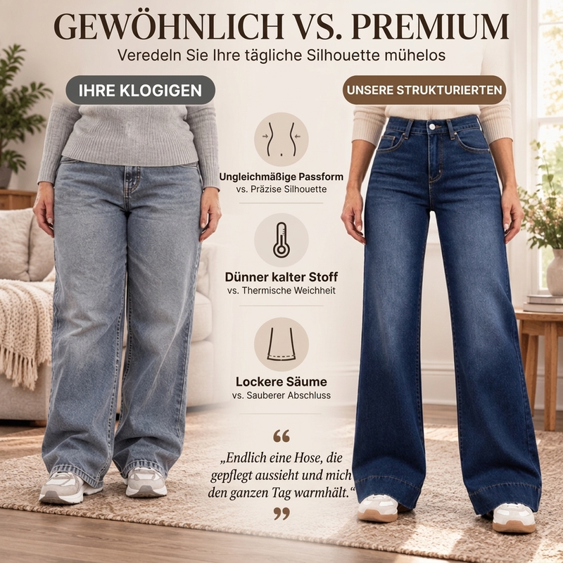 🔥👖 Damen thermische Wide-Leg-Jeans mit hohem Bund | Keine kalten Beine, kein einschnürender Bund – Warme Weite für Winter & Alltag ✨