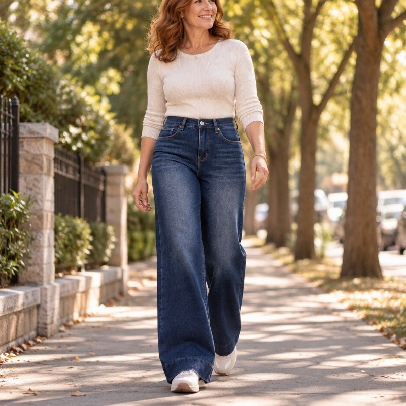 🔥👖 Damen thermische Wide-Leg-Jeans mit hohem Bund | Keine kalten Beine, kein einschnürender Bund – Warme Weite für Winter & Alltag ✨