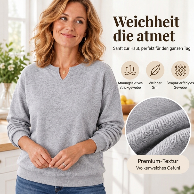 Damen lässiges Sweatshirt mit geteiltem V-Ausschnitt