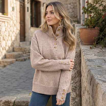 🔥 Nur heute 50 %! Locker gestrickter Damenpullover mit Stehkragen