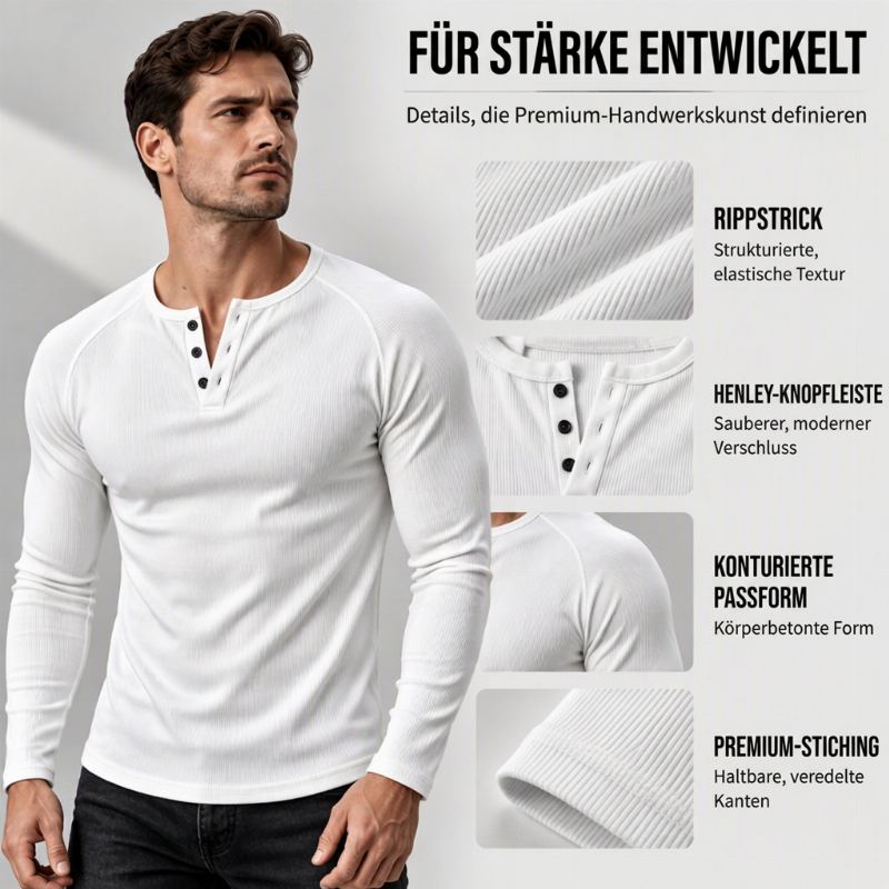 🛍️✨Lässiges, schmal geschnittenes Herren-Henley-T-Shirt mit Rippstrick