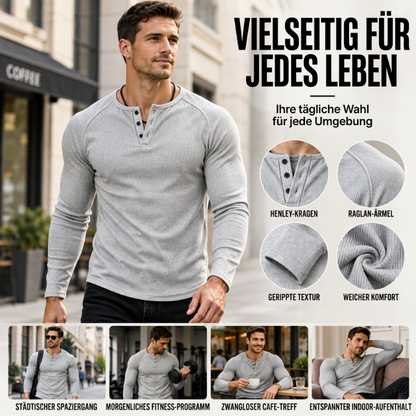 🛍️✨Lässiges, schmal geschnittenes Herren-Henley-T-Shirt mit Rippstrick