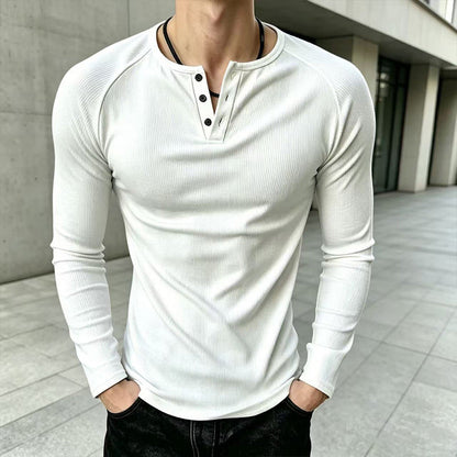 🛍️✨Lässiges, schmal geschnittenes Herren-Henley-T-Shirt mit Rippstrick