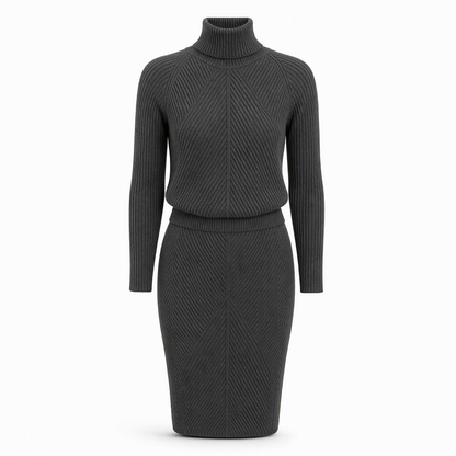 ⏰Countdown läuft! Aktion endet bald!⏰Damen einfarbiges Rollkragen-Strickpullover- und Rock-Set für Herbst und Winter