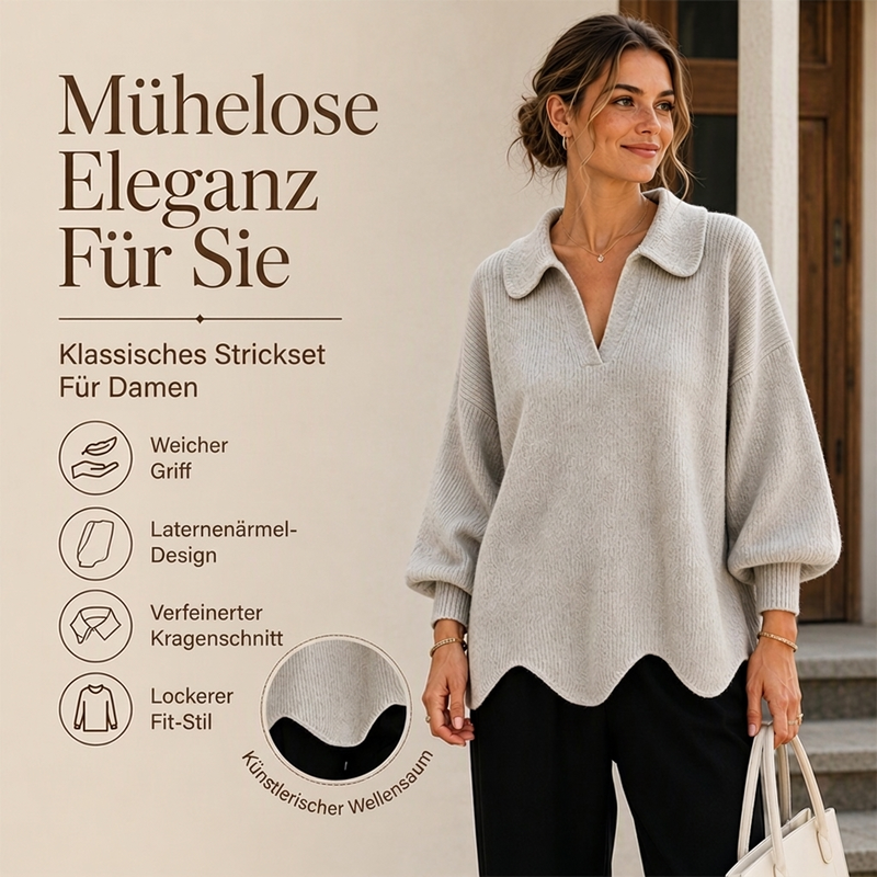 🎉🎉 Eleganter Damen-Pullover mit V-Ausschnitt und Puffärmeln