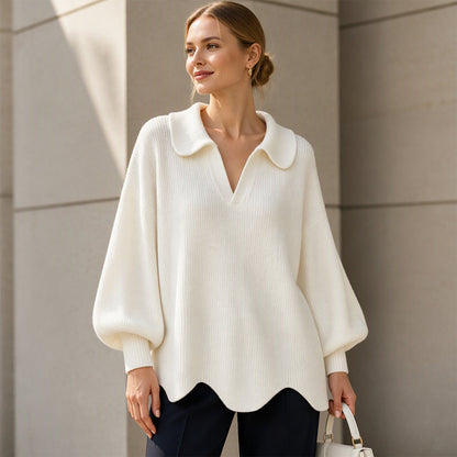 🎉🎉 Eleganter Damen-Pullover mit V-Ausschnitt und Puffärmeln