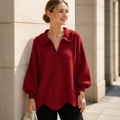 🎉🎉 Eleganter Damen-Pullover mit V-Ausschnitt und Puffärmeln