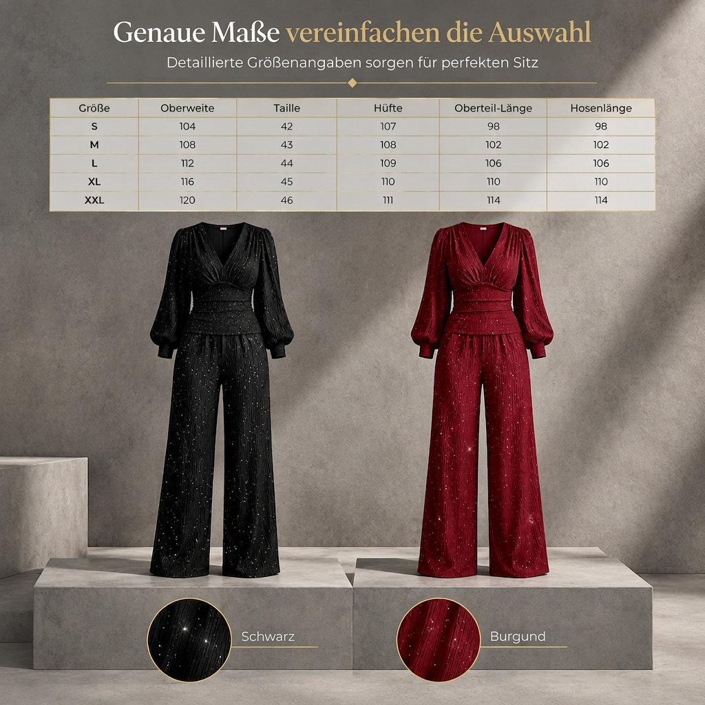 ⚡Beliebteste Wahl! 50% Rabatt!⚡Zweiteiliges Damen-Outfit Für Herbst und Winter Tiefer V-Ausschnitt, Ballonärmel, Plissiertes Oberteil und weithosen mit Taschen