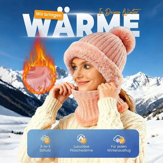 🧣 Damen Winter Strickmütze mit Schal & Maske | Kein kaltes Gesicht, kein umständliches Tragen – Warm & praktisch als 3-in-1 Set ✨