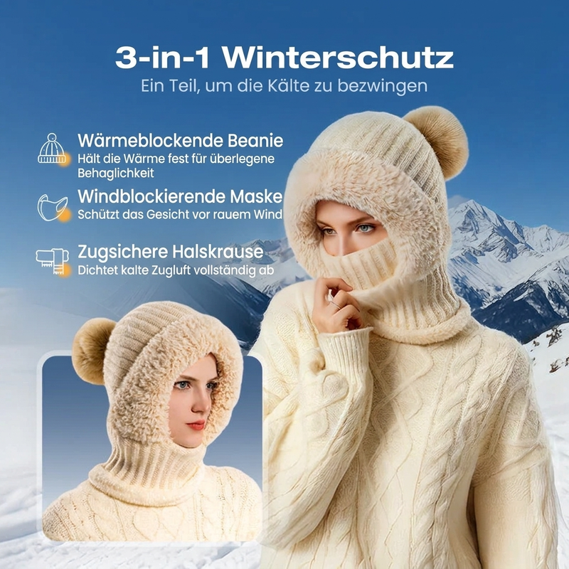 🧣 Damen Winter Strickmütze mit Schal & Maske | Kein kaltes Gesicht, kein umständliches Tragen – Warm & praktisch als 3-in-1 Set ✨