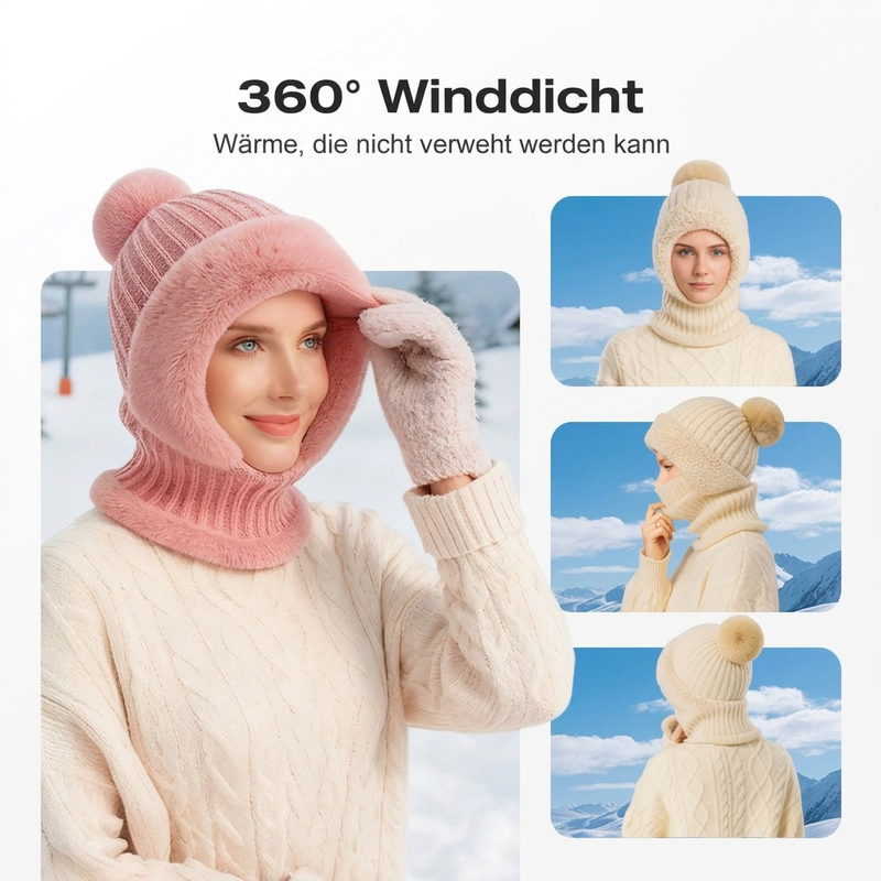 🧣 Damen Winter Strickmütze mit Schal & Maske | Kein kaltes Gesicht, kein umständliches Tragen – Warm & praktisch als 3-in-1 Set ✨