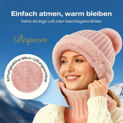 🧣 Damen Winter Strickmütze mit Schal & Maske | Kein kaltes Gesicht, kein umständliches Tragen – Warm & praktisch als 3-in-1 Set ✨