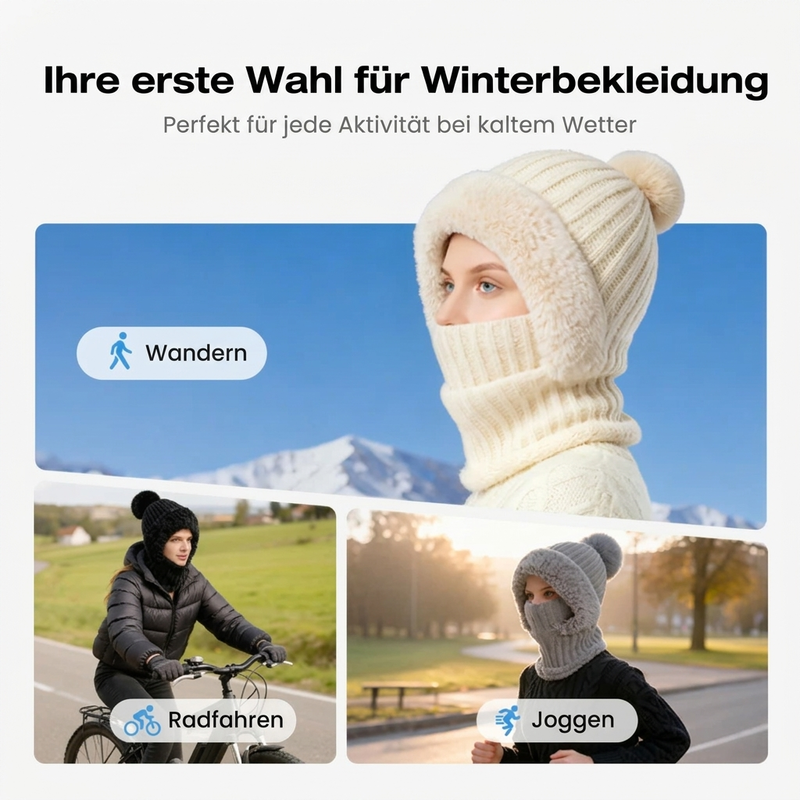 🧣 Damen Winter Strickmütze mit Schal & Maske | Kein kaltes Gesicht, kein umständliches Tragen – Warm & praktisch als 3-in-1 Set ✨